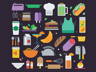 Icokitchen beverages color flat icons fast foods icons kitchen line style pixel perfect restaurant stroke icons sweets user interface utensil