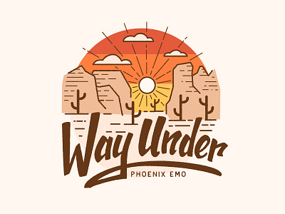 Way Under badge arizona badge emo hand lettering lettering logo music pop punk script seal sunset thick lines