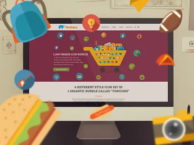 Tonicons Website design flat icons free header homepage icons illustration ui website