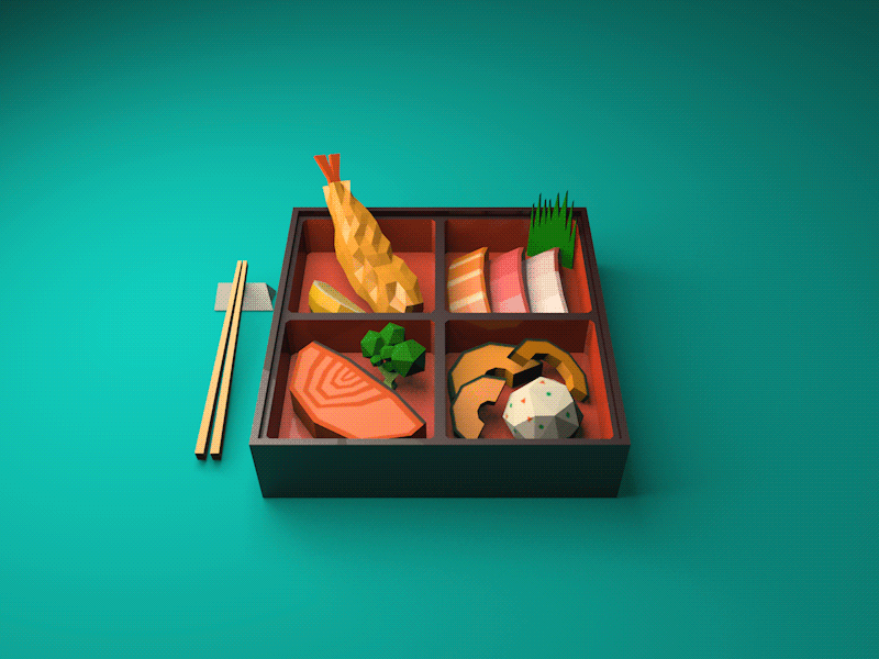 Bento 3d ae aftereffects bento c4d japanese low poly low polygon sashimi tempura
