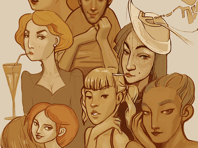 Doodles met photoshop brown collage faces girls