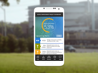 Mopac App alerts android app austin construction icons ios map progress ui ux