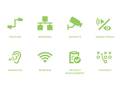 Teecom Icons V1 acoustics audio green iconography icons network security strategy telecom ui wireless