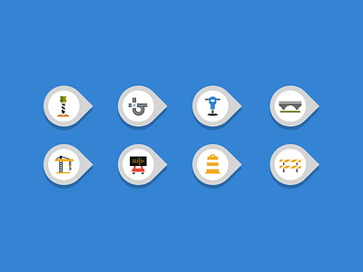 Mopac Icon Set construction crane drill icon set icons jack hammer map markers project road traffic