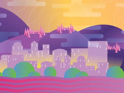 Wall Art Side 2 city gradient hills landscape lights mountain scene