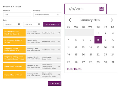 HonorHealth // Events and Date Picker date picker flat ui events healthcare homepage hospital meltmedia ui