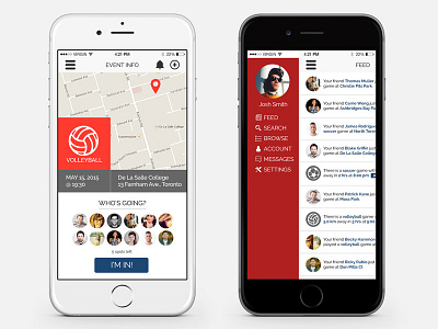 Sports & Events App UI events app ios app ui location search ui mobile app ui news feed ui sports app