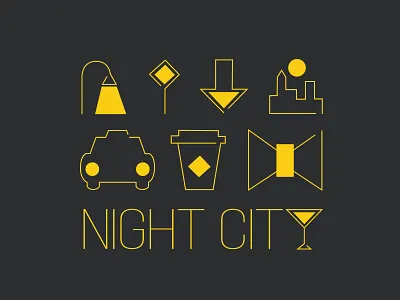Night City Icon Set And Free Poster Download butterfly city download free glass icons martini night poster set sign taxi