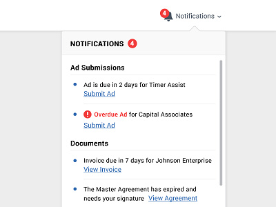 Notifications Menu Concept alert dropdown menu notification