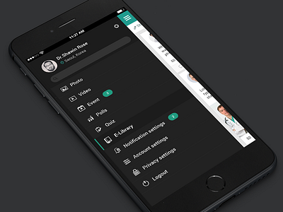 Side Menu black feed icons mobile app mobile ui notification search side menu social ui ux