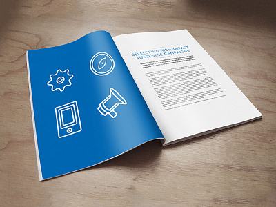 UHC Icons In Print annual report blue healthcare icons layout line art print