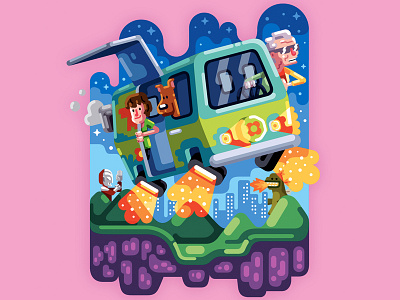 Crazy mash-up! adobe illustrator back to the future godzilla illustration movies scooby doo ultraman vector