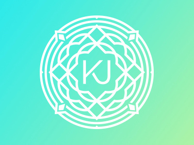 KJ badge blue circle gradient green intricate monogram ornate pattern seal symbol type