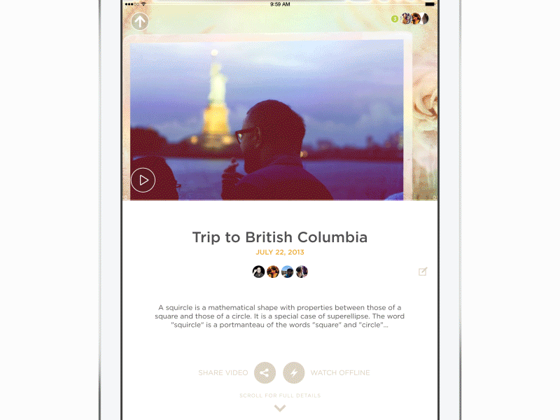 Animoto - iOS iPad Video Details Scroll animoto ios motion prototype ui