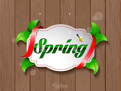 Spring has arrived adobe download free green label leaves ribbon spring vector