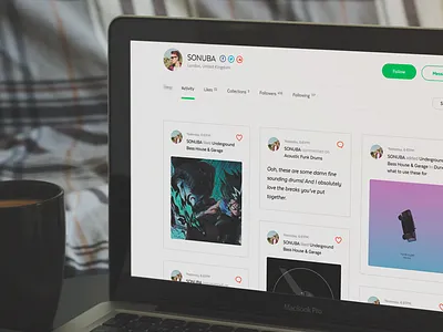 Notive - Profile activity activity cards collections followers following grid icons likes profile ui web