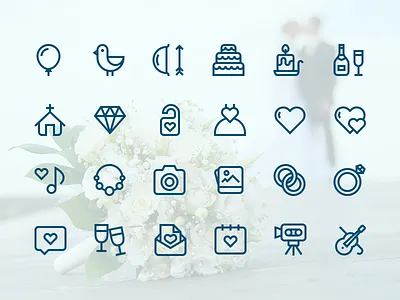 Outline Wedding Icons balloon cake camera champagne church diamond heart icons outline icons outline wedding icons wedding icons weddings