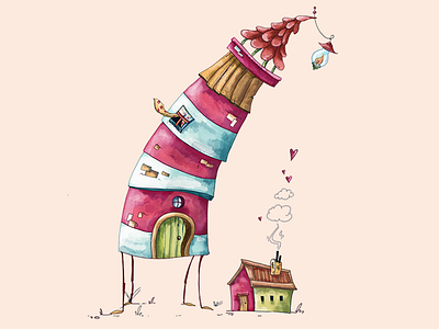 The story about love and roofs - 2 character happy home house illustration love sammer sweet