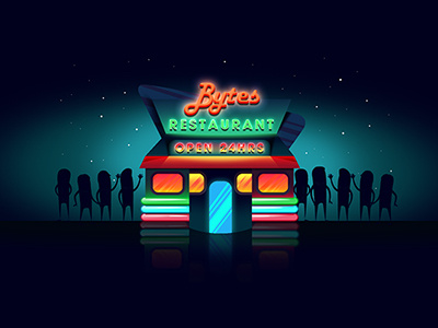 Bytes Final Logo colourful diner drawing illustrator it logo neon photoshop