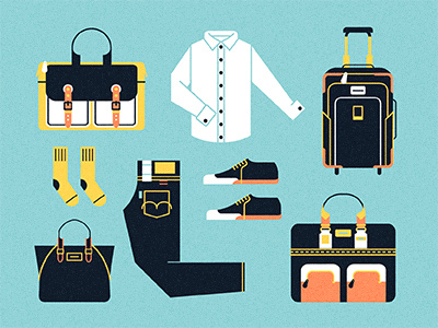 Leaving on a jet plane bag clothing icons journey packing shirt shoes socks suitcase texture travel vector