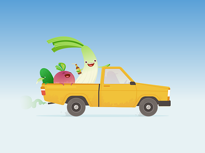 Getting Drunk beer car cute drunk kawaii pickup road sick vector vegetables veggies