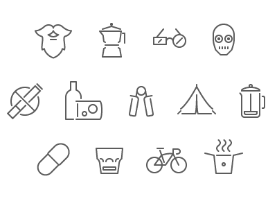 Lifestyle Icons bondage cheese coffee cycling exercise icons outdoors smoking whiskey wine