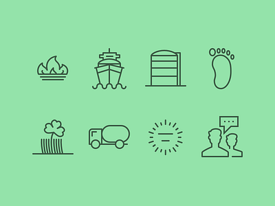 Icons conversation foot footprint gasring grass icons meter set silo streamline transportboat truck