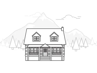 Cabin In The Woods cabin clean drawing illustration lineart mountains vector