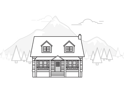 Cabin In The Woods cabin clean drawing illustration lineart mountains vector