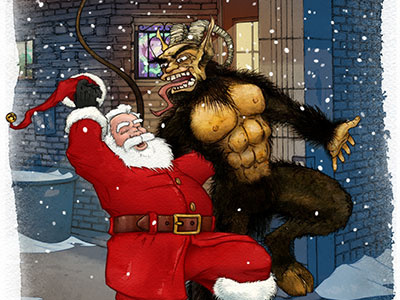 Santa & Krampus at the Whirlaway Lounge chicago christmas holiday krampus santa snow whirlaway