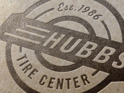 Hubbs Tire Center branding design emboss letterpress mechanic press tire typography