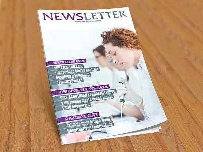 W.I.P. PharmaSwiss Internal Newsletter cover page in in layout design mockup progress progress work work