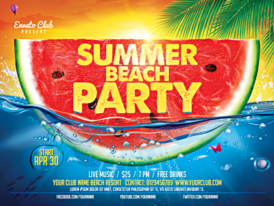 Summer Beach Party bbq beach event flyer invitation party poster summer summer party