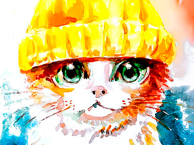 Kitten in a hat (Watercolor) vector illustration art artist cat cute eyes green hat kitten mustache painting vector watercolor