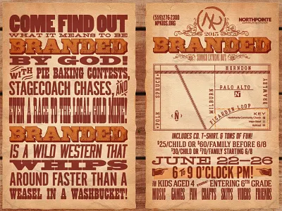 Branded Postcard block branded dusty old paper postcard type western