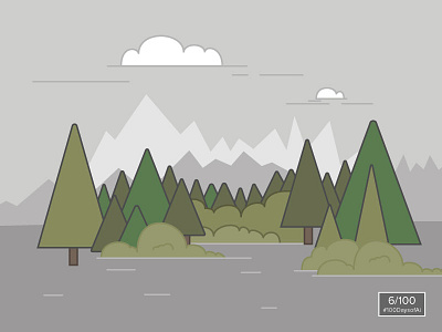 Landscape Experiment - 6/100 100daysofai clouds illustration landscape mountain the100dayproject trees