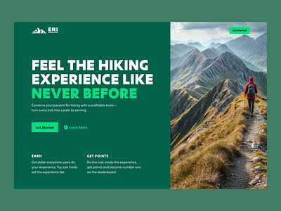 Redesign old landing page exploration design green colors green landing page hero hero green hero section hero section with green colors hiking hiking landing page landing page design minimal minimalist ui uiux uiuxdesigner ux website