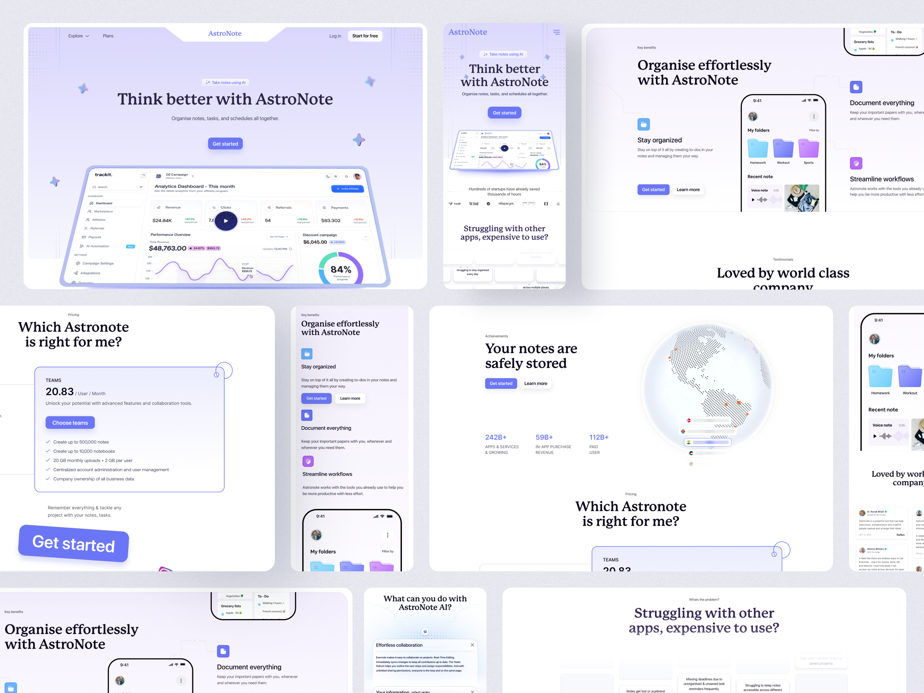 AstroNote - Note-Taking Tools AI app design calendar design design inspiration graphic design home page modern ui note taking note taking app notebook notes notes landing page notes widget planner productivity tools reminder to do list ui uiux ux