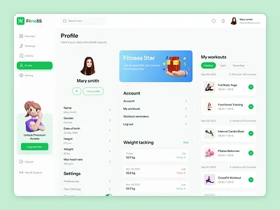 Fitness Management Dashboard activity animation body body building boxing cardio clean dashboard design fitness management gym minimal product profile start up training uiux uiux designer webapp yoga