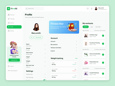 Fitness Management Dashboard activity animation body body building boxing cardio clean dashboard design fitness management gym minimal product profile start up training uiux uiux designer webapp yoga