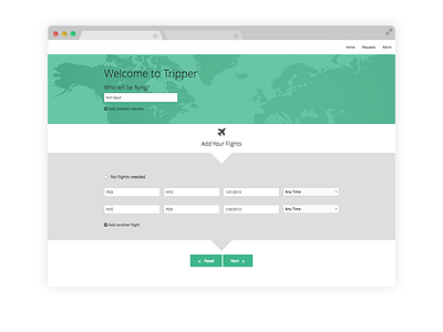 Tripper airplane flight hotels itinerary ui web application