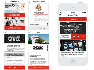 Screens training app activity ana rebeca perez contact content email ios mobile profile quiz share ui ux