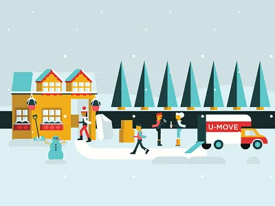Winter Moving cute flat perspective house infographic killer infographics moving snow snowman winter