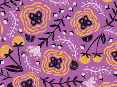 Purple Folksy Floral colored pencil floral illustration pattern