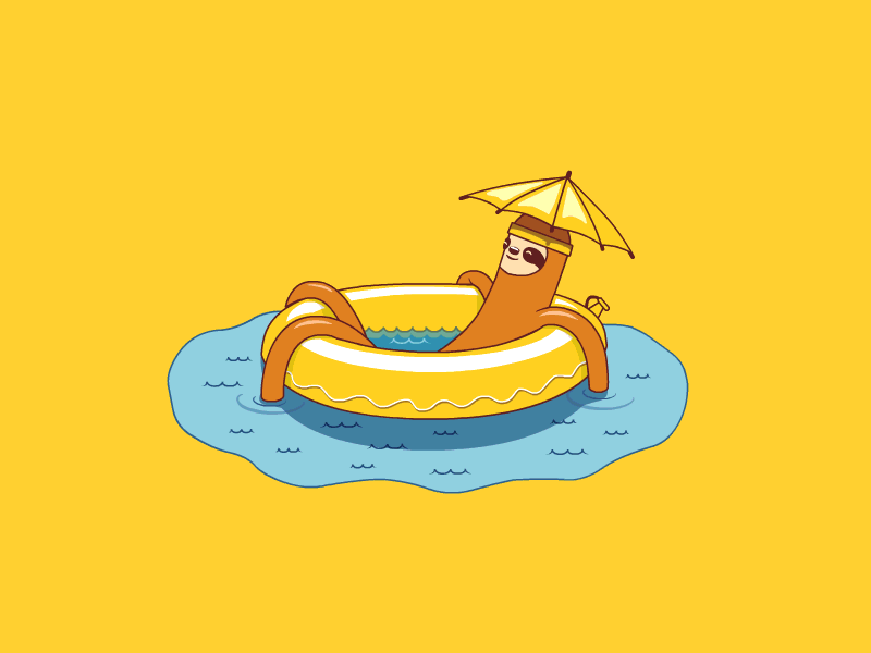 Sloth sunbathing animation character design drift gif looi sea sloth sun travel vector water