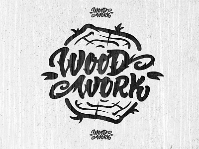 Wood work craft furniture handwritten lettering logo manufacture tree type typography wood