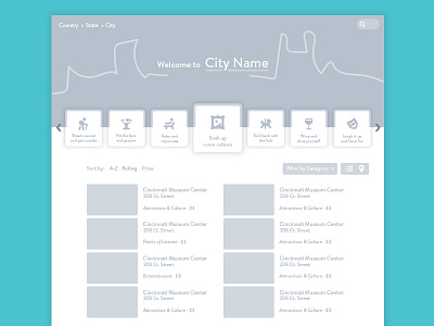 Regions Wireframe discovery region road trip template travel ui ux web