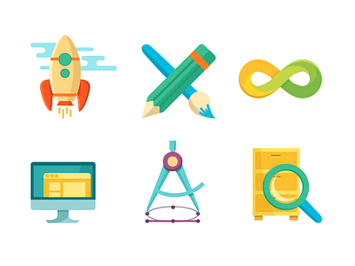 Colorful icons cabinet compass desktop icon infinity magnifier pencil rocket web
