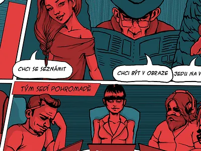 Red and Blue comics girl hair lines newspaper two colored