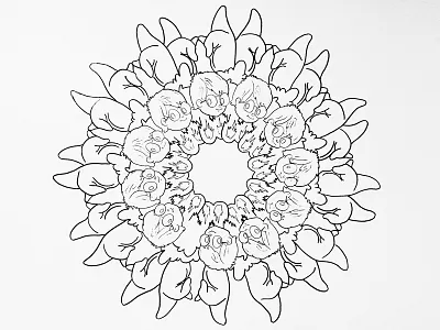 Slight Work big bird black circle illustration pattern radial sharpie white wreath